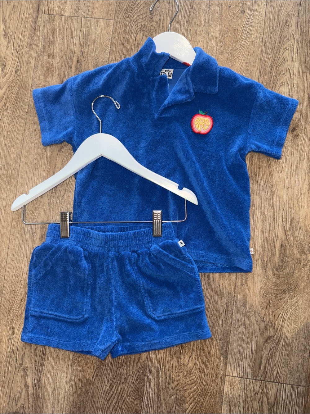 Bonton Blue Terry Set with Apple Patch